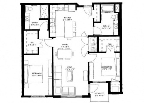 Floor plan for 2 beds, 2 baths, 1189 sqft